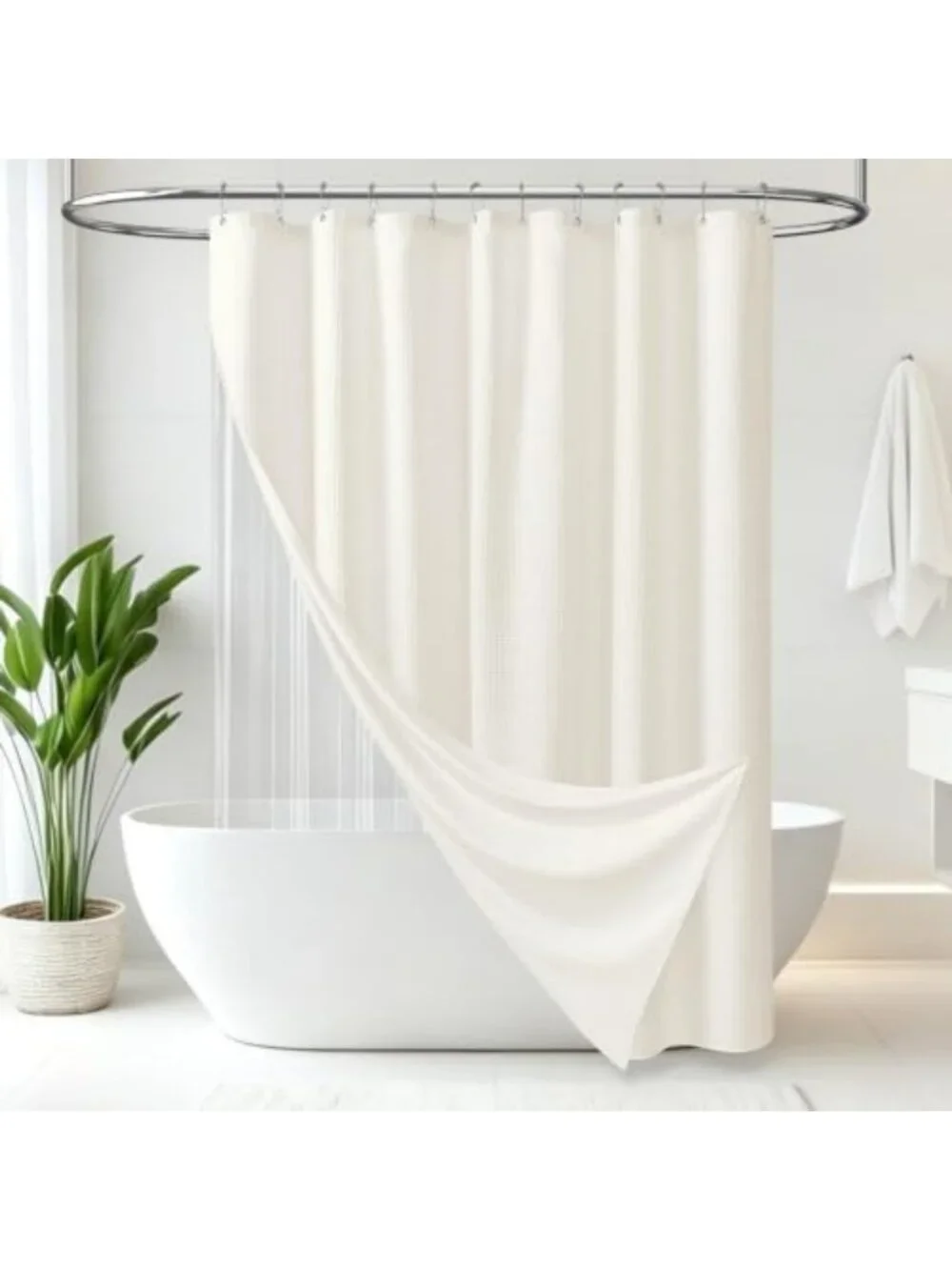 Extra Long Cream Waffle Shower Curtain Set with Liner 72x84 - Stylish Bathroom